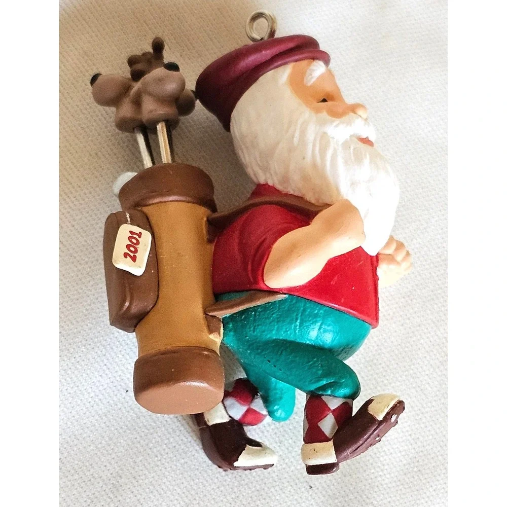 VTG 2001 Hallmark Golfing Santa Ornament Red Teal Keepsake Miniature Figurine